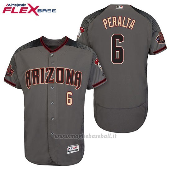 Maglia Baseball Uomo Arizona Diamondbacks 6 David Peralta 6 David Peralta Grigio Nero 20 Anniversario Flex Base